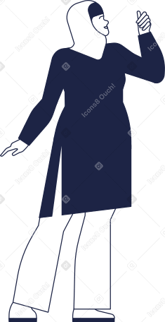 woman in hijab in trousers with her hand raised up Illustration in PNG, SVG