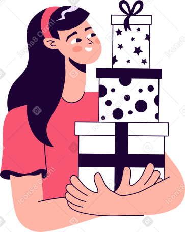 girl with gifts in her hands のPNGとSVGでのイラスト