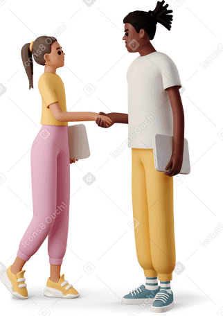 3D young woman and young man shake hands and make a deal PNG, SVG