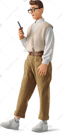 3D man in formalwear walking with phone PNG, SVG