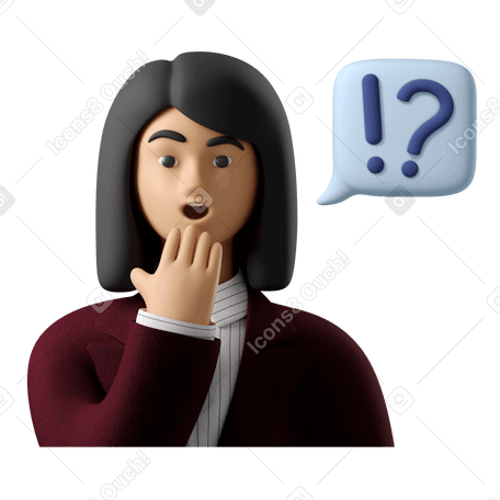 3D Businesswoman surprised with exclamation mark and question Illustration in PNG, SVG