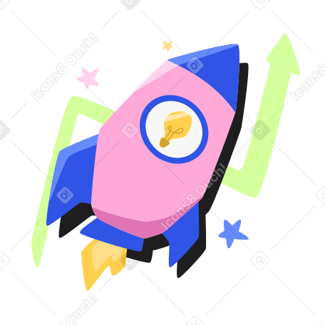Rocket taking off with an idea inside Illustration in PNG, SVG