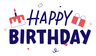 Text Happy birthday lettering with cake and present PNG, SVG