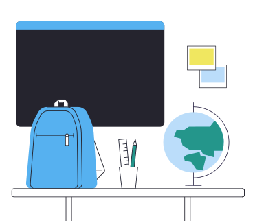 School backpack with stationery in the classroom  PNG, SVG
