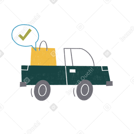 Green truck with an order Illustration in PNG, SVG