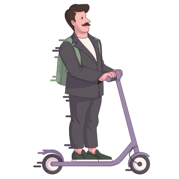 Man in a gray suit rides fast on an electric scooter PNG, SVG