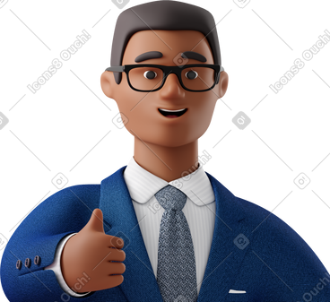 Close up of black businessman in blue suit giving thumbs up PNG, SVG