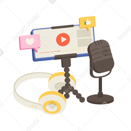 Recording podcast with mic and headphones  PNG, SVG