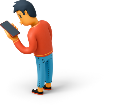 Back view of a man looking at his phone PNG, SVG