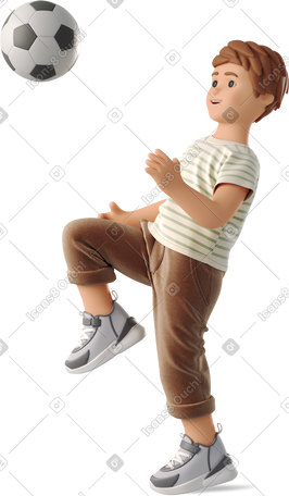 3D boy playing with a soccer ball PNG, SVG