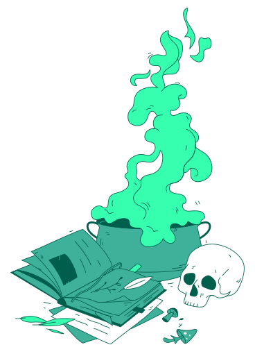 Potion in the caldron and the skull PNG, SVG