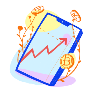 Blue phone shows an increase in bitcoin investments PNG, SVG