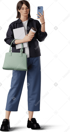 3D young woman taking selfie PNG, SVG
