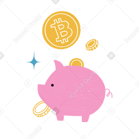 Piggy bank with bitcoins Illustration in PNG, SVG