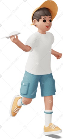3D little boy playing with paper plane PNG, SVG