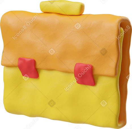 3D Three-quarter view of a yellow and orange briefcase PNG, SVG