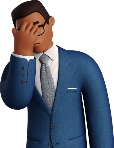 black businessman in blue suit facepalming PNG, SVG