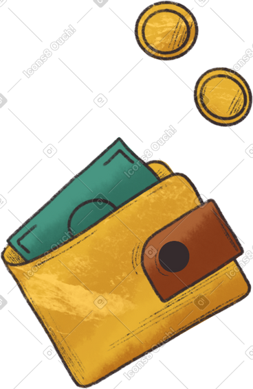 Yellow wallet with money PNG, SVG