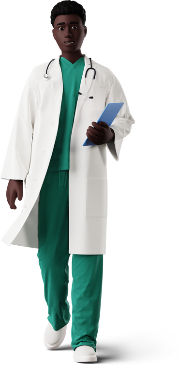 black doctor walking with clipboard in hand PNG, SVG