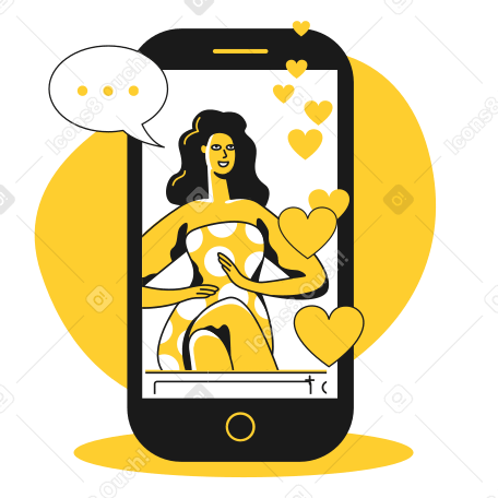 Phone and instagram video stream with a woman Illustration in PNG, SVG