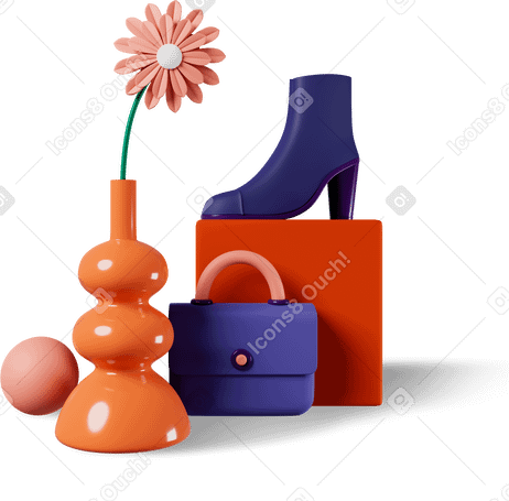 flower vase, handbag and shoe Illustration in PNG, SVG
