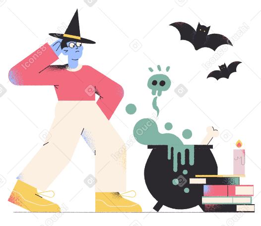 Male magician brewing poison in cauldron PNG, SVG