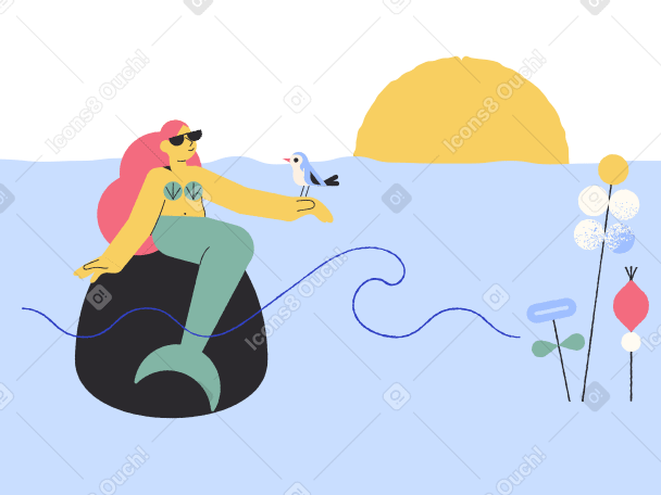 Mermaid in self isolation Illustration in PNG, SVG