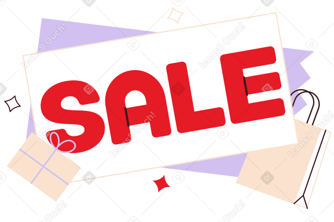 Scritta vendita sui coupon con testo su borsa e scatola PNG, SVG