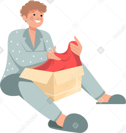 guy in pajamas with a gift box PNG, SVG