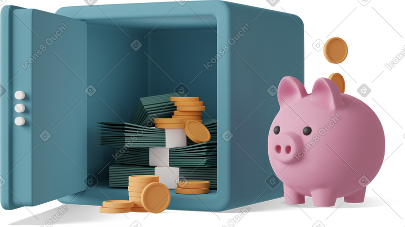 3D open safe box with piggy bank PNG, SVG