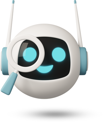 Small chatbot with magnifying glass в PNG, SVG