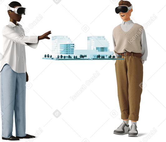 3D two people watching a mockup with vr-glasses в PNG, SVG