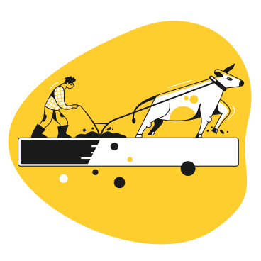 Barre de téléchargement avec un homme tirant une vache sur une charrette PNG, SVG