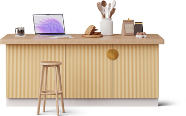 Front view of workspace on the kitchen island PNG, SVG