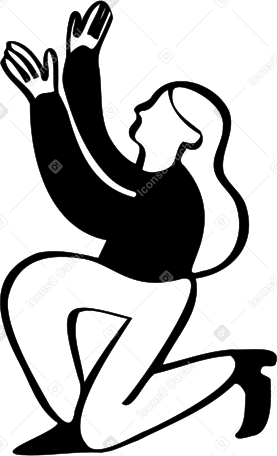 Женщина на одном колене поднимает руки в PNG, SVG
