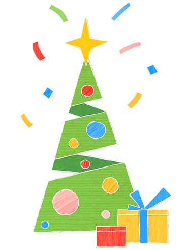 Grüner weihnachtsbaum mit kugeln und konfetti und schachteln voller geschenke PNG, SVG