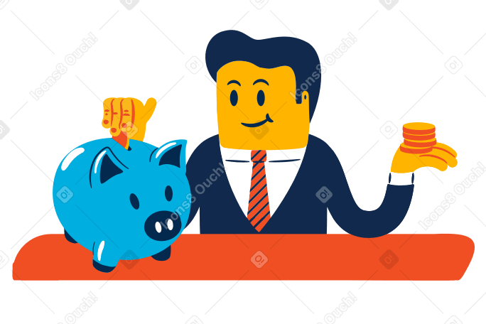 Businessman putting coins in a piggy bank PNG、SVG