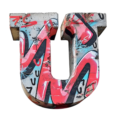 Concrete letter u with graffiti PNG, SVG