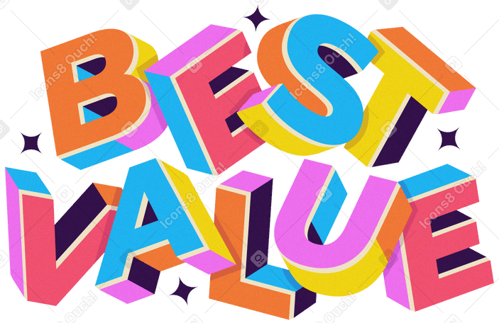 lettering best value in 3d style with stars text PNG, SVG
