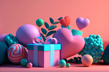 3d фон на день святого валентина с подарочной коробкой и сердечками в PNG, SVG