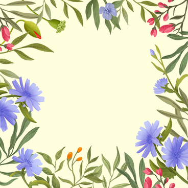 different flowers along the edges on a yellow background PNG, SVG