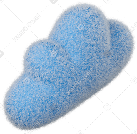 3D Three-quarter view of a blue fluffy cloud turned right PNG, SVG