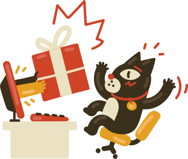 インターネット経由でプレゼントをもらって驚く猫 PNG、SVG