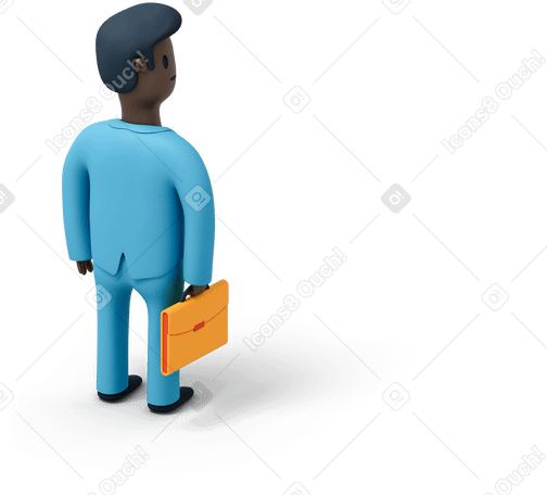 3D Back view of a black man with briefcase looking right PNG, SVG