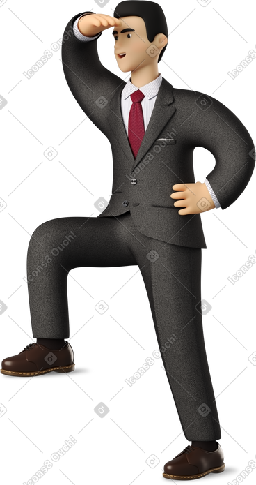 Businessman in black suit looking into the distance PNG, SVG