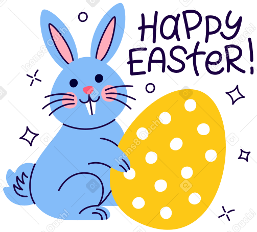 lettering happy easter with easter bunny and stars Illustration in PNG, SVG