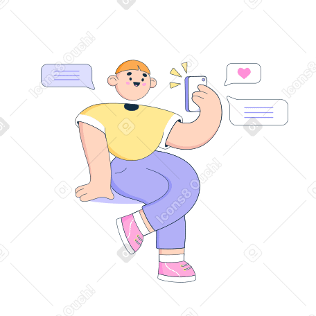 Man with a phone sends messages in a chat PNG, SVG