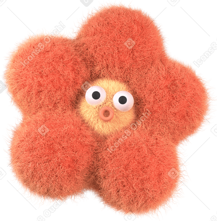 3D fuzzy orange flower creature PNG, SVG