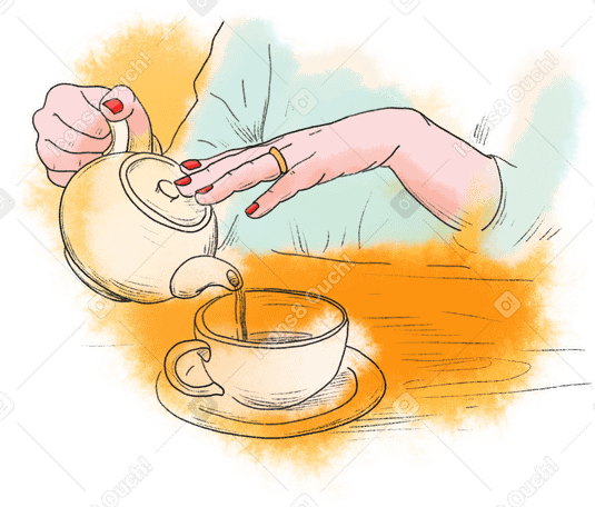 Les mains d'une femme versent du thé dans une tasse PNG, SVG