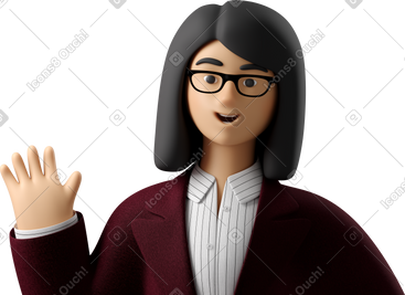 Close up of businesswoman in red suit waving hello PNG, SVG